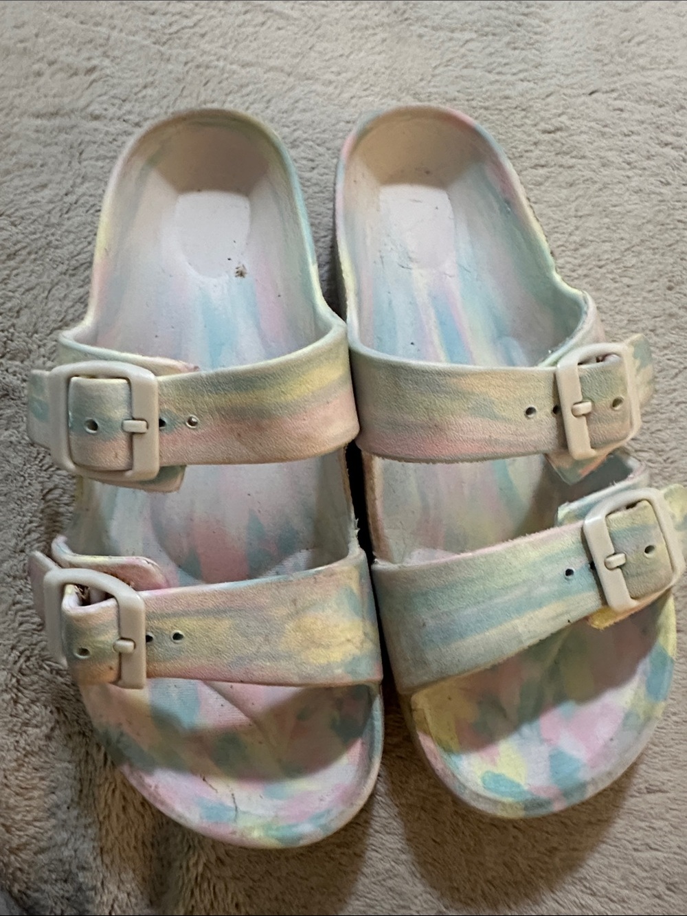 Kids Pastel Tie-Dye Slide Sandals - Comfortable Adjustable Straps